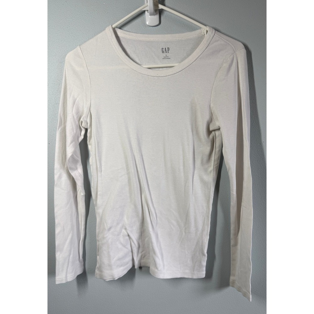 GAP Women Cotton/Modal Tee Small White Favorite Long Sleeve Crew Layering Neck